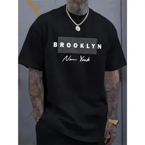 MBDMBD Men's Brooklyn New York Graphic T-Shirt Soft 100% Cotton Regular Fit Casual Tee Bold Black & White Print Machine Washable Round Neck Streetwear Everyday Fashion