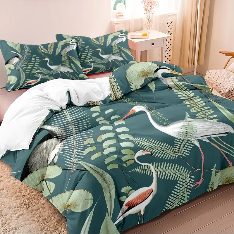3-piece duvet cover set, featuring bird patterns such as cranes and flamingos, 3D digital printing, suitable for bedroom and guest room bedding (including 1 duvet cover and 2 pillowcases, excluding the core). Machine washable