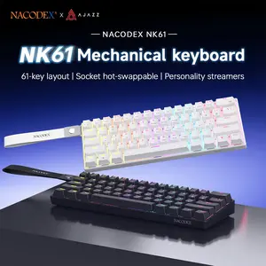 AJAZZ NK61 wired gaming mechanical keyboard new lightweight body office keyboard 61-key small configuration portable 22-key punch-free ABS flat keycap wear-resistant and durable plug and play suitable for games and office Backlit Keyboard