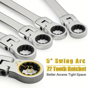 8mm flexible-head ratchet wrench set, metric size, chrome-vanadium steel construction, 72-tooth ratchet mechanism for easy rotation, with open-end and closed-end design, Ratcheting Wrench Set