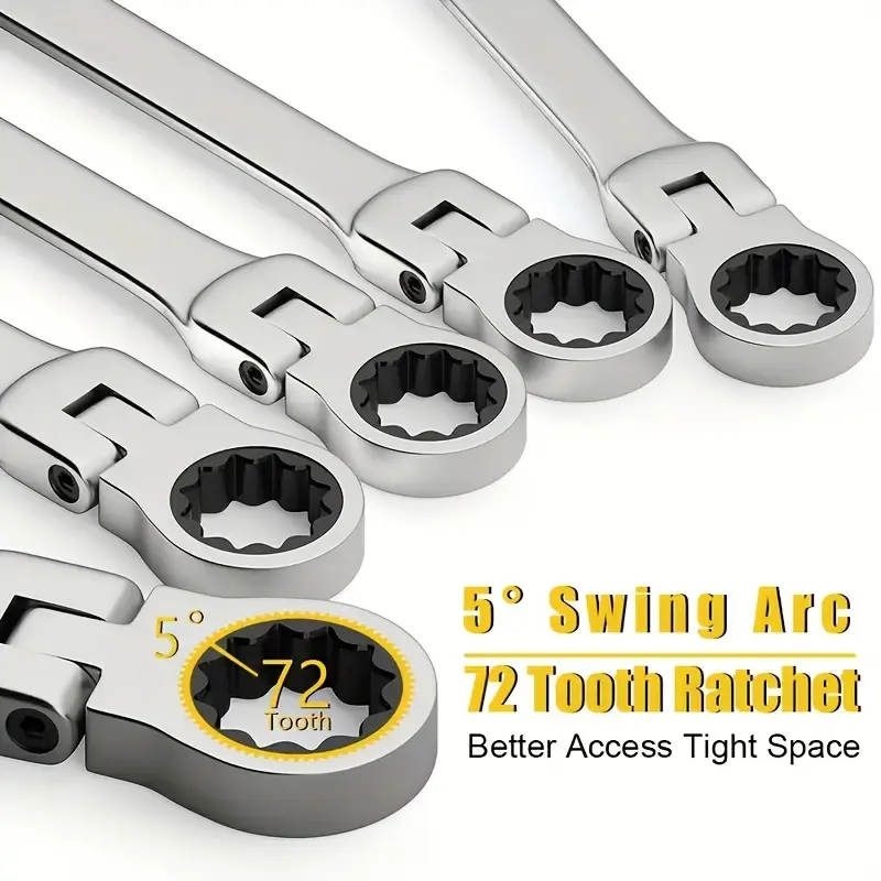 8mm flexible-head ratchet wrench set, Multifunctional Ratchet Wrench, metric size, chrome-vanadium steel construction, 72-tooth ratchet mechanism for easy rotation, with open-end and closed-end design, Ratcheting Wrench Set
