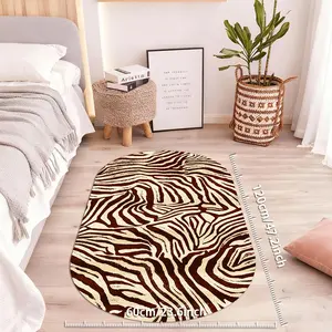 Zebra Pattern Oval Rug, Soft Velvet Carpet for Entryway Living Room Bedroom, Non-Slip, High-Definition Print, Indoor Outdoor Use