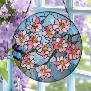 Cherry Blossom Stained Glass Suncatcher: Sakura Window Hanging