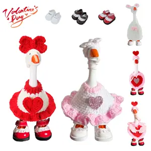 for Desk Decor  7 Inch Desk Goose Elegant Valentine’s Outfit WIth Accessories,Knitted with Matching Hat and Shoes, Romantic Magnetic Desk Goose Clothing for Desk Decor,Perfect Housewarming Gift Valentine's Day Gift