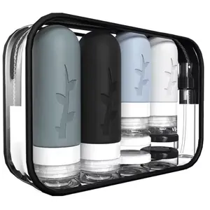 18-Pack Travel Bottles Set with Toiletry Bag TSA Approved Leak-Proof Silicone Containers for Shampoo Lotion Cream Cosmetics Reusable Refillable Travel Toiletries Bottles 3 Layer Design BPA Free PET Complete Set