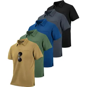5 Pack Polo Shirts for Men with Pocket Dry Quickly Short Sleeve Athletic Outdoor Work Collared Shirts