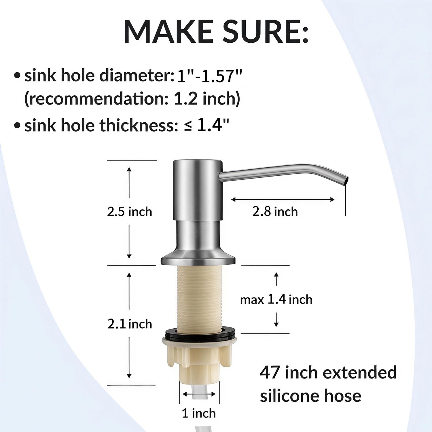 Dish Soap Dispenser for Kitchen Sink (Brushed Nickel), Countertop Sink Soap Dispenser Water Pump with 47” No-Spill Extension Tube Kit Design for Kitchen Bathroom, No More Refills, Kitchen Sink Accessories