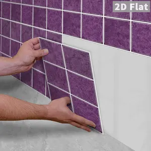 10PCS/Color Box GST Retro Purple Stone-Look Square PE Foam Tile Stickers, Waterproof Oil-Proof Shockproof Wear-Resistant Peel & Stick Wall Decals for Kitchen Bathroom Bedroom Office Indoor Renovation Decor