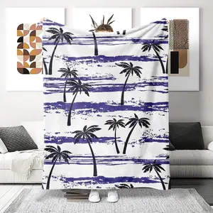 Sea Blue Coconut Pattern Blanket, Ultra Soft Flannel Nap Blanket, Shawl Blanket, Small Cover Blanket, Perfect Holiday Gift