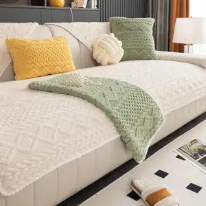 Plush Sofa Cushion Cover for Fall & Winter, Warm Non-Slip Durable Pet-Friendly Soft Protector for Living Room Sofa Comfort