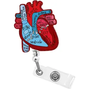 Cardiac Badge Holder Heart Retractable Reel ID Card Clip Anatomy Funny Nurse Name Tag Holder Pediatrics  Badge  Clips for  Student Teacher  Assistant