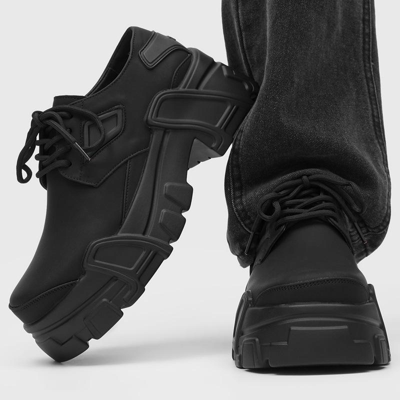 Chunky Derby Shoes Men's All-Black｜Mecha Design Matte Leather Dark Streetwear Outfits