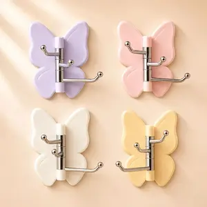 Rotating Butterfly Hooks – Strong Adhesive Wall Organizer for Towels, Bags, Hats & Keys | No Drilling Required