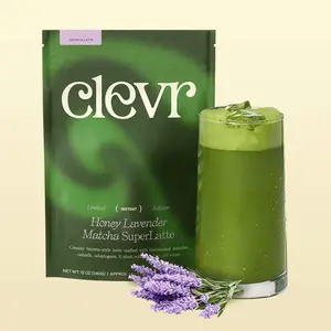 Clevr Honey Lavender Matcha SuperLatte | Ceremonial Matcha + Adaptogens, Mushrooms & Vegan Collagen | 2g Sugar, 80 Calories | Creamy Instant Latte—Just Add Water | Calming, Floral Flavor | Iced or Hot | Superfood Blend for Mood & Skin Beverage Tea