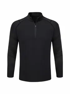 Men's Solid Zip Up Half Placket Fleece Lined Sweatshirt Top, Casual Long Sleeve Pullover for Spring & Fall, Fashion Men's Clothes for Daily Wear