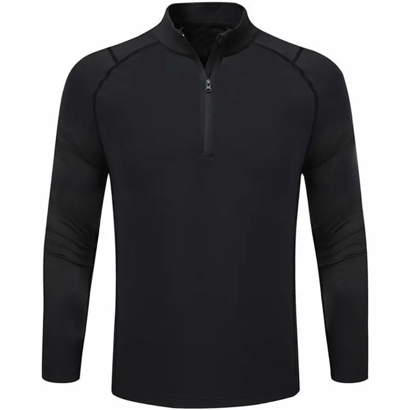Men's Solid Zip Up Half Placket Fleece Lined Sweatshirt, Casual Long Sleeve Pullover for Spring & Fall, Fashion Men's Clothes Top for Daily Wear