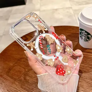Christmas Gingerbread Theme Magnetic Clear Compatible with MagSafe Shockproof Protective Phone Case for iPhone X 11 12 13 14 15 16 17 Pro Max Plus Air Cover