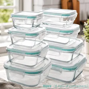 16PCS Glass Food Storage Containers Set with Lids, Perfect for Salads, Fruits, Vegetables, Sandwiches, Meal Prep, Microwave & Oven Use, Durable Sealed Glass Food Storage Containers