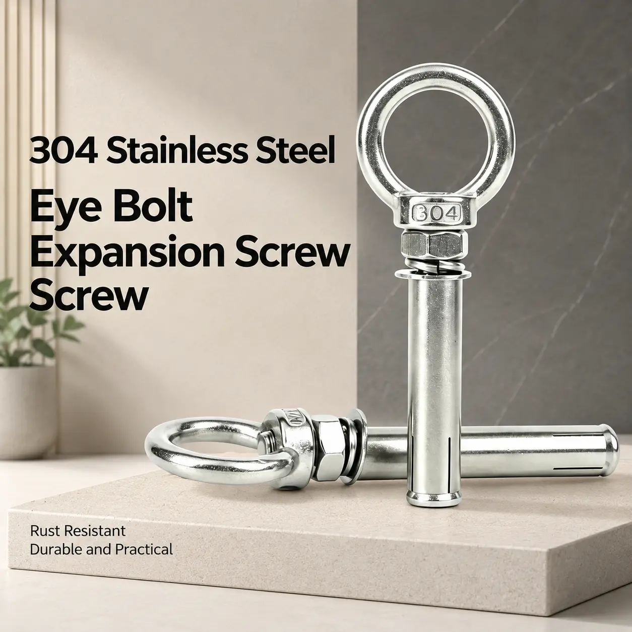 304 Stainless Steel M6x50mm Ring Lifting Expansion Anchor Eyebolt, 2-Pack Heavy-Duty Ceiling Hook Fasteners for Concrete, Brick Walls