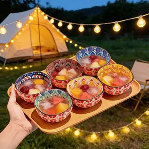 6-piece Bohemian style ceramic bowls with vibrant mandala patterns, dishwasher and microwave safe, perfect for cereals, soups, and salads