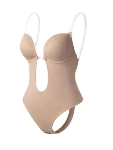 Women's Backless One Piece Bra,Thong Full Cup Deep U Tights,Sexy Women's One Piece,Steel Ring Gathering Bra,Sheer Straps Party Dresses Invisible Backless Bra,Backless Body Shaper