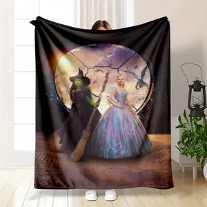 Wicked Witch Flannel Blanket Emerald Fantasy Witch Art Print Soft Cozy Lightweight Anti Pilling Anti Wrinkle No Shedding Perfect for Sofa Bed Living Room Travel Holiday Gift and Movie Fans