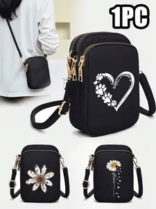 Casual Fashion Mini Handbag, Heart Dog Paw Print, Flower Pattern, Large Capacity Coin Purse, Shoulder Bag, Travel Essential