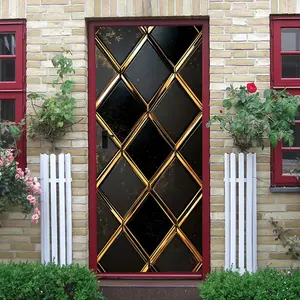 2pcs Luxury Stereo Diamond Lattice Wall Stickers Gold Line Black Background Self Adhesive Wallpaper Living Room Bedroom Decorative Stickers Waterproof Moisture Proof Removable PVC Home Decoration Murals