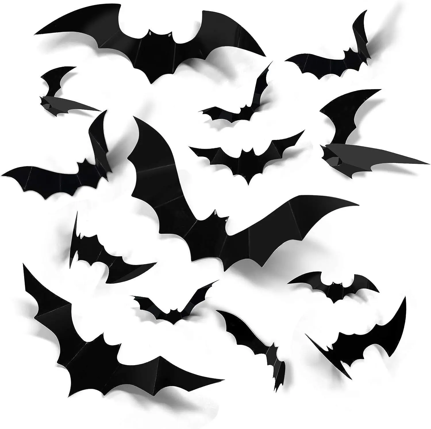 180PCS Lightweight 3D Bat Decorative Stickers Pack - 4 Sizes with Adhesive, Non-Light-Up Halloween Decorations for Home Room, Party Surfaces, Bat Wall Stickers & Murals