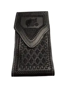Black Western Style Bull Embroidered Phone Holster Funda Celular Vaquero Bordado Toro Negro Portacelular
