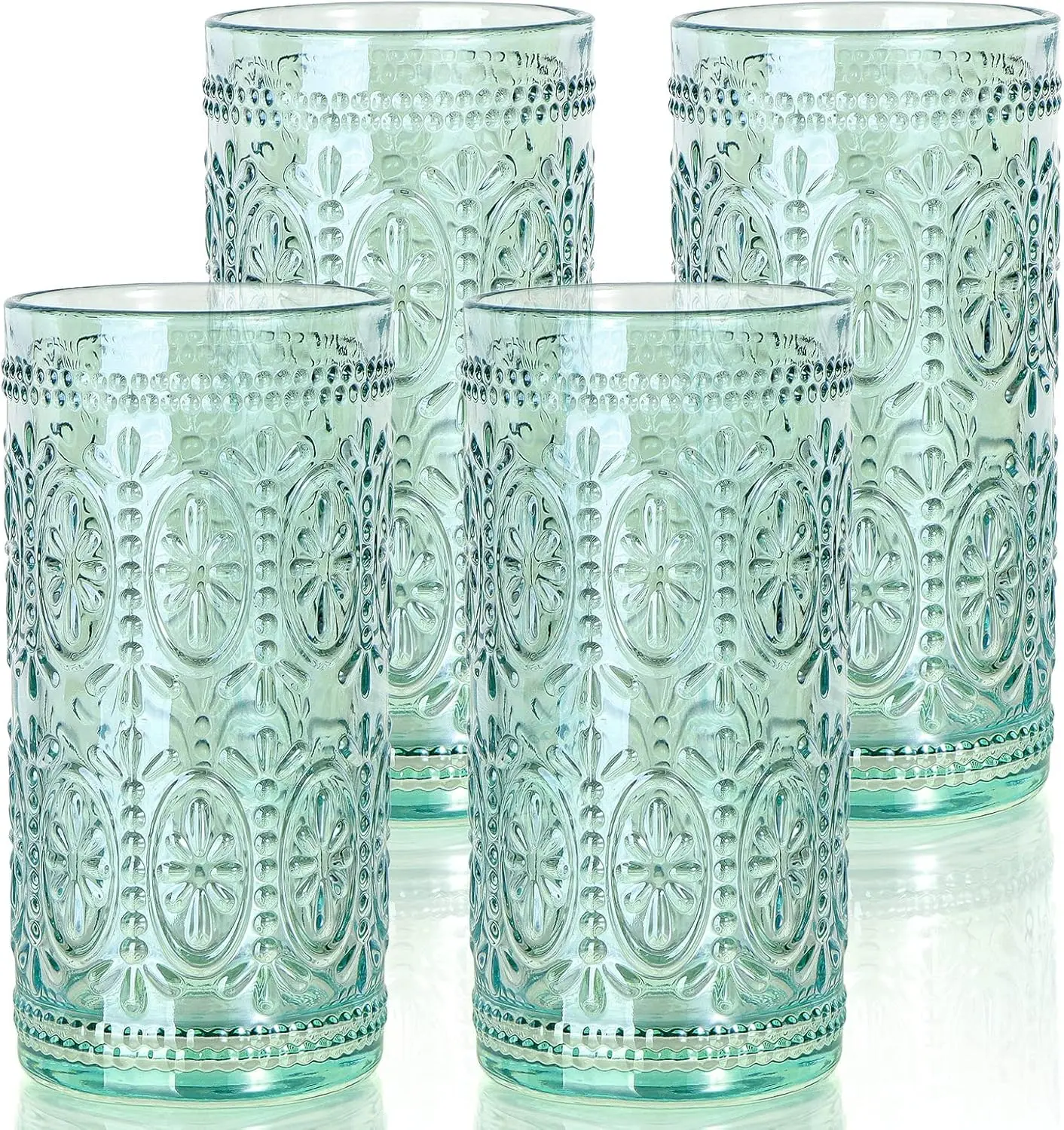 Green Drinking Glasses Set of 4,  Drinking Glasses, Colored Glassware Drinking, Highball Beverage Glasses Cup,  Glassware Set for Water, Juice, , Coffee