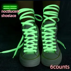 Glow in The Dark Shoelaces, 6 Counts/set Colorful Fluorescent Flat Laces, Secure Lace Up, Perfect for Running Hiking and Cycling, Footwear