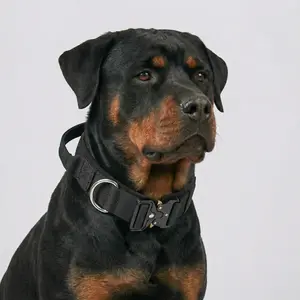 Stealth Black Tactical Dog Collar for Large Dogs - Extra Heavy Duty K9 Military Training Gear with Quick Release Metal Buckle, Handle & Thick Padded Lining for Rottweiler, German Shepherd, Strong Pullers