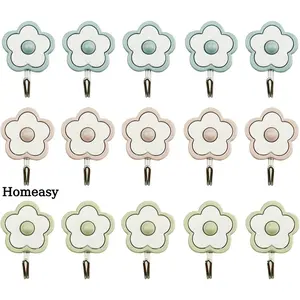 15 Pack Cute Flower Utility Hooks Self Adhesive Wall Hangers Without Nails Key Holder Decor Dorm Command Hooks Stick On Kitchen Bathroom Office Mixed Color