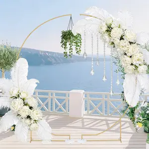 2Pcs Curved Gold Metal Wedding Arch Backdrop Stand,8.2ft Balloon Arch Stand for Wedding Ceremony, Engagement Party,Bridal Shower,Celebration Event Decoration
