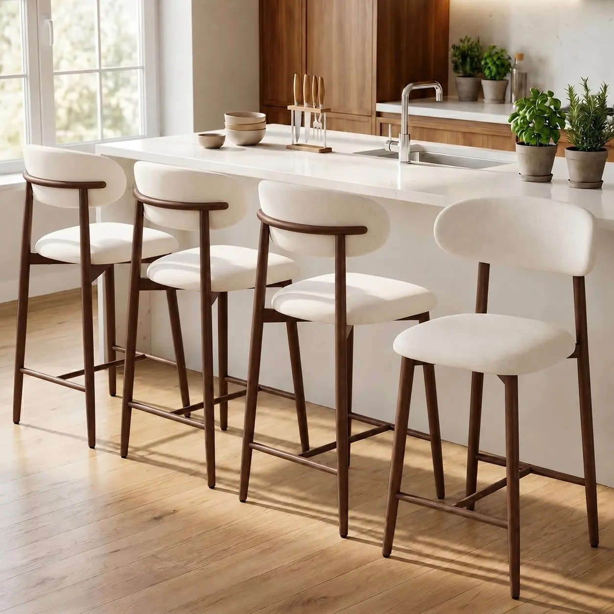 Counter Height Bar Stools Set of 2/4, Upholstered Counter Stools Modern Barstools with Metal Legs for Kitchen Island Dining Room,