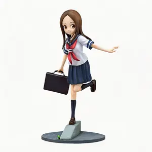 Karakai Jouzu no c School Uniform Figure, Walking Home Version Cute Anime Girl PVC Collectible Statue with School Bag & Road Base, Desktop Shelf Display Decor Gift for Romance Anime Fans