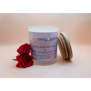 Yass Queen Candle, Hand-Poured Sandalwood Rose and Pink Sugar Crystals Candle