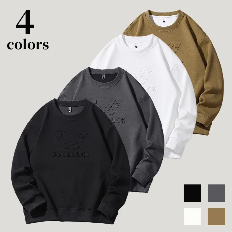 Men’s autumn soft knit crewneck pullover sweatshirt featuring jacquard pattern at front, lightweight loose fit, long sleeves, raised front design—urban casual wear
