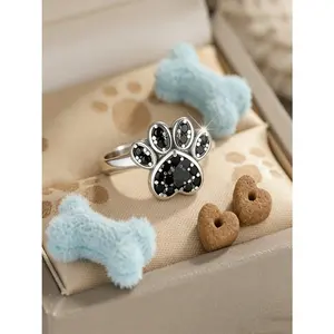 1pc Fashion Cute Cat & Dog Paw Ring for Women,Simple Elegant Design,Ideal for Daily,Commute,Vacation & Party Wear (No Box)