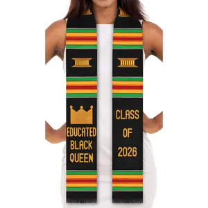 Educated Black Queen Class of 2026 Authentic Handwoven Kente Cloth Graduation Stole