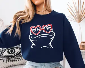 Valentines Day Frog Sweatshirt, Cute Frog Crewneck ,Romantic Frog Sweater, Valentines Gift Printed Unisex Casual Hoodie