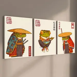 3 Count Wooden Frame Canvas, Japanese - Style Frog Triptych Poster, Perfect Living Room Decoration, Fashion Family Poster, Modern Art, Hallway Mural, Apartment Dormitory Poster, High Definition, Waterproof, Art