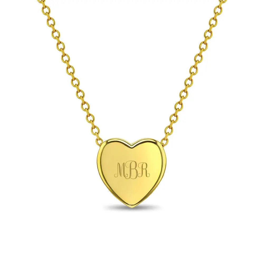 Tiny Monogram Heart Toddler / Kids / Girls Pendant/Necklace Engravable - 14k Gold Over Sterling Silver