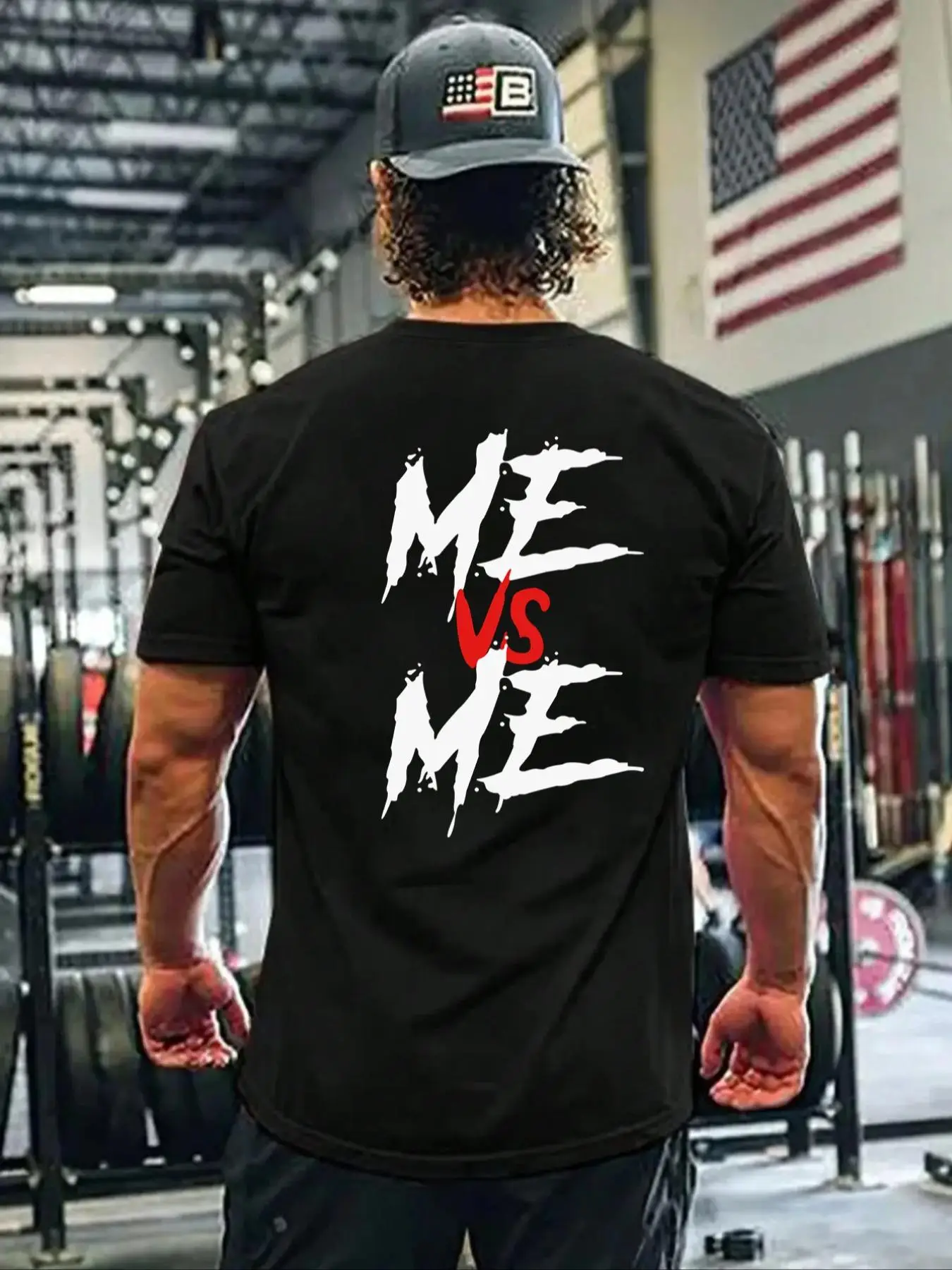 Men's Regular Fit " Me VS Me " Letter Print Round Neck Tee, Street Fashion Short Sleeve T-shirt for Daily Wear, Casual Comfy Knitting Top for Summer