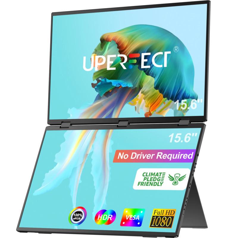 UPERFECT Triple Screen 15.6"/18.5" Portable Foldable Monitor Dual Screen with Stand Extender 1080P FHD IPS for Laptop Windows
