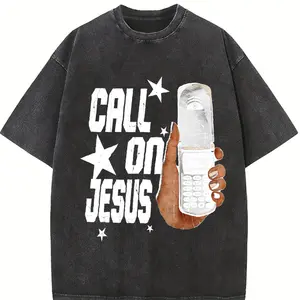Men Faith Inspired Graphic T Shirt with Call on Jesus Print Soft Cotton Crewneck Short Sleeve Shirt for Daily Casual Wear and All Season Comfortable Outfits