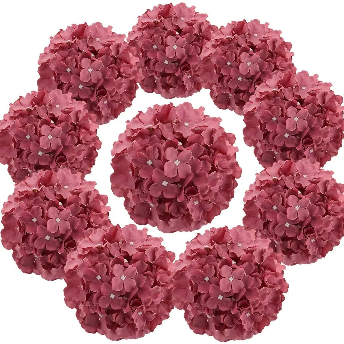 Silk Hydrangea Heads Artificial Flowers Heads with Stems for Home Wedding Decor,Pack of 10
