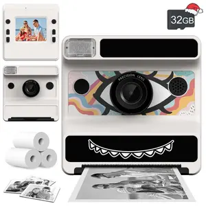Instant Print Camera for Kids 4-12 Years, Christmas Birthday Gift, Portable Digital Video Camcorder, USB Rechargeable 48mp Selfie Camera, Includes 3 Rolls Of Printing Paper