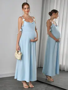 BELLAdresses Elegant Maternity Summer Dress, Minimalist Solid Color 3D Floral Strap Dress Maternity Dress For Baby Shower Pregnancy Dress For Party Pregnancy Dress For Photoshoot